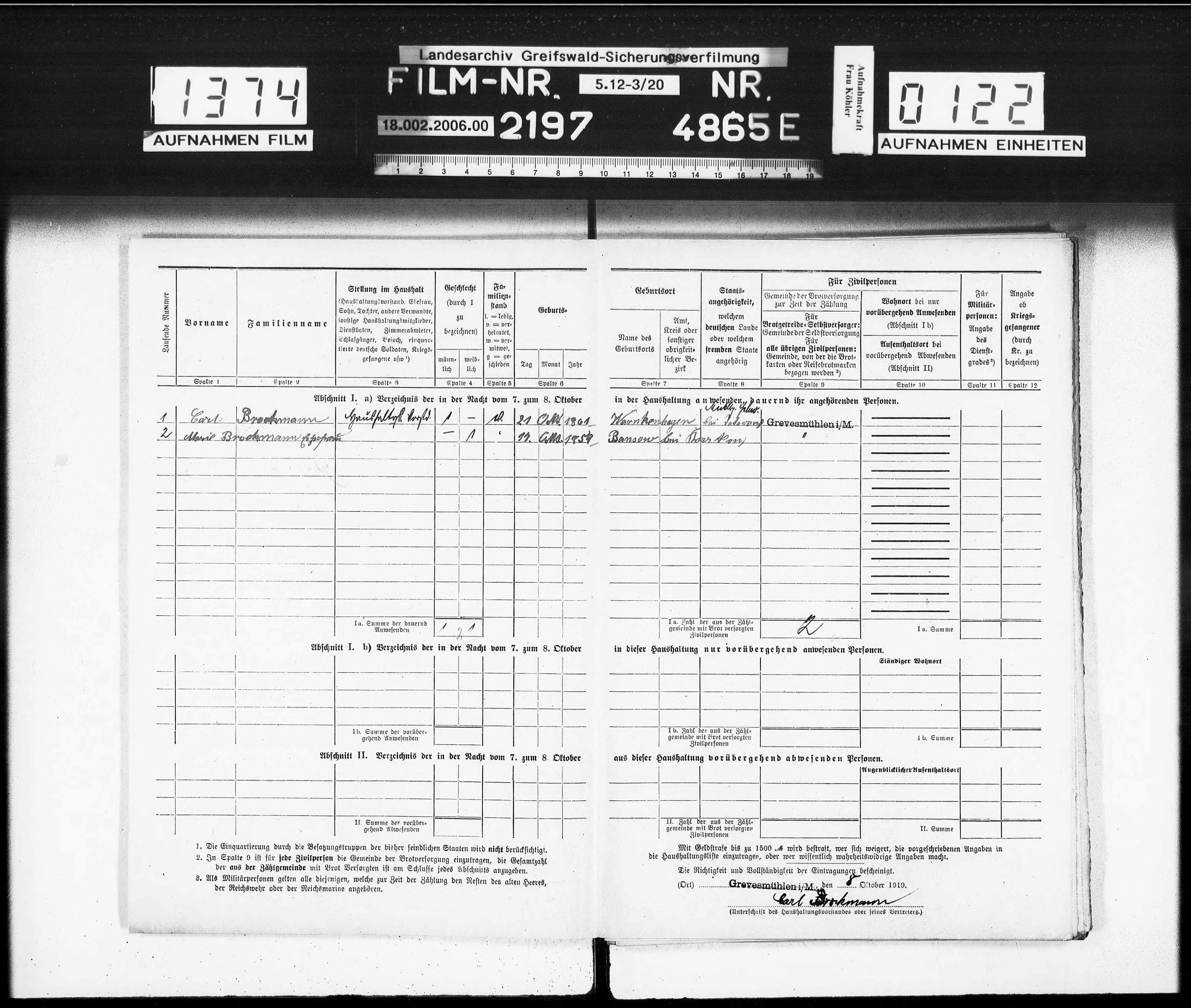 Mecklenburg-Schwerin, Germany, Census, 1919