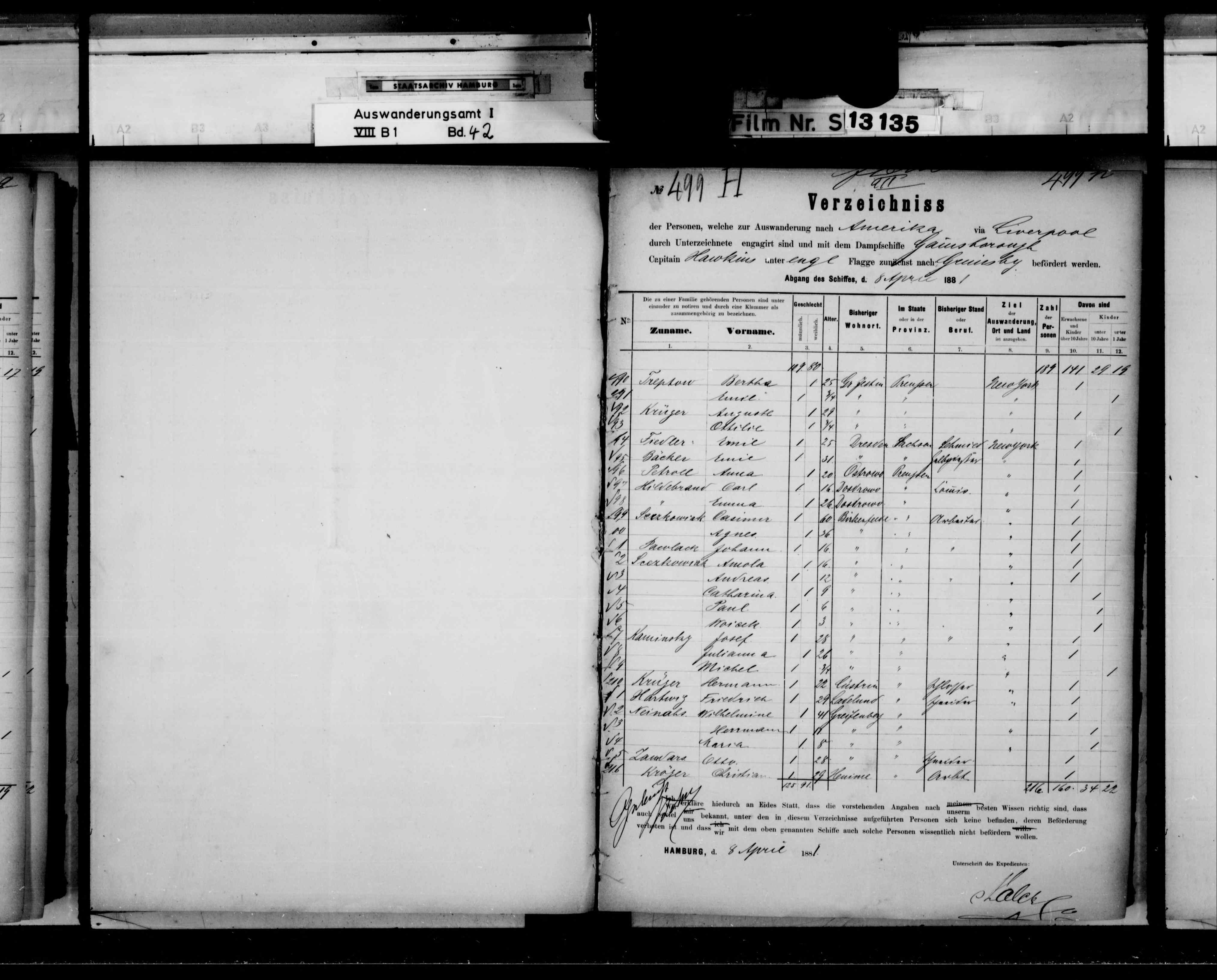 Hamburg Passenger Lists, 1850-1934